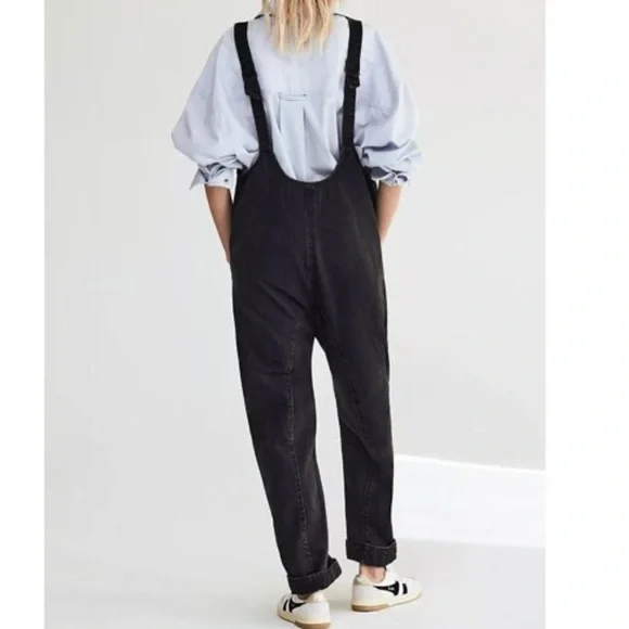 Free People High Roller Jumpsuit In Mineral Black Utility Suit Jumpsuit-kk23 - Picture 3 of 10